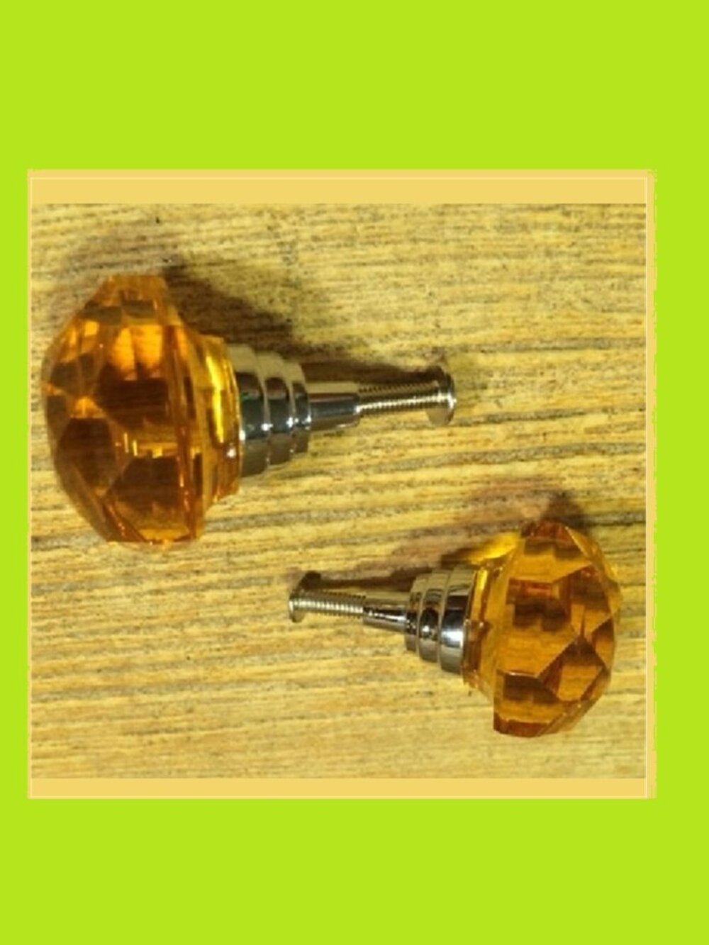 Set of Two (2) Large Amber Solid Crystal Drawer Knob Cabinet Pull Two (2) HO14A